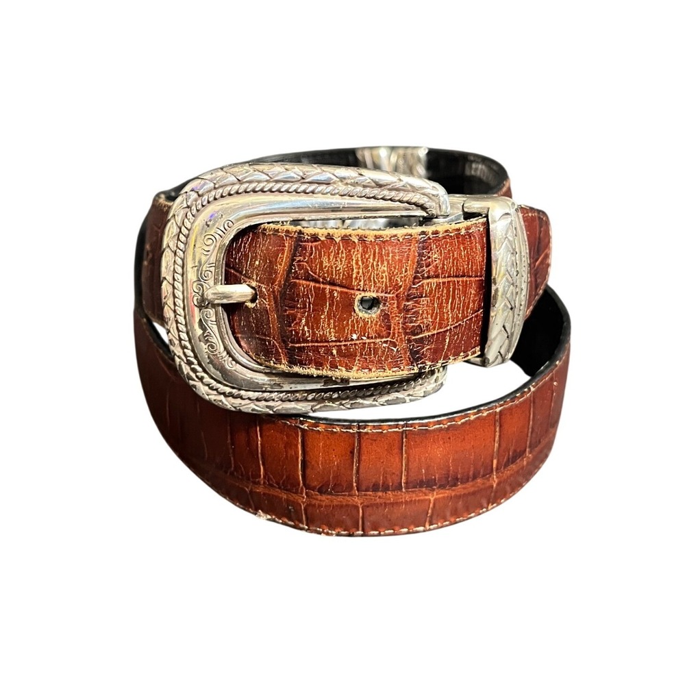 Onyx Brighton Reversible Belt Unisex M Black Brown Faux Crocodile Silver Buckle
